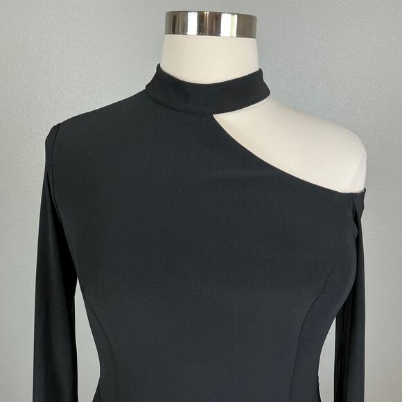 XSCAPE Cut Out Long Sleeve Halter Neck Sheath Evening Gown Black Size 16P Dress - Picture 7 of 12